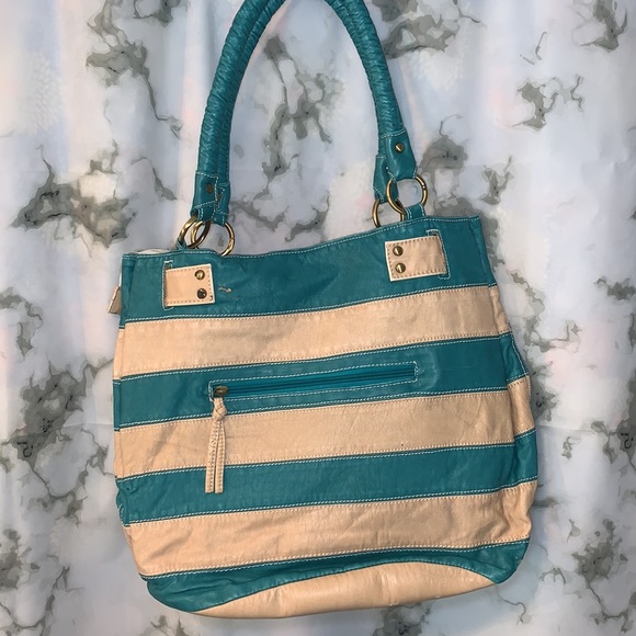 🎒 Cream & Teal Stripe DG Style Bag - Picture 4 of 13